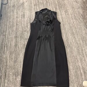Elie Tahari Black Satin Midi Dress